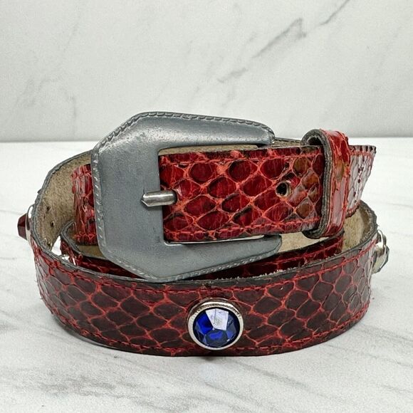 Vintage Damask Accessories NY Red Snake Skin Jeweled Belt Size S - Picture 1 of 10
